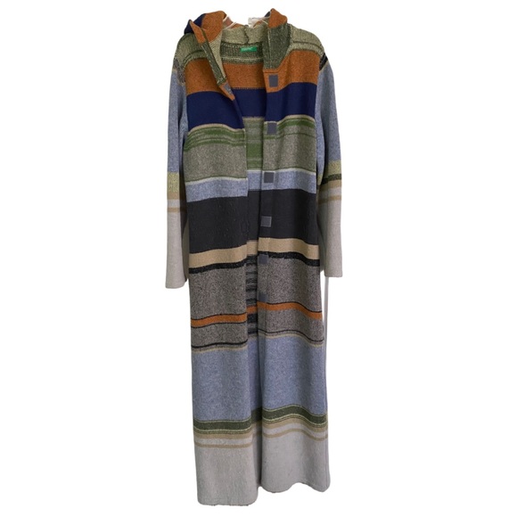 United Color Of Benetton Wool Alpaca Blend Hooded Duster Longline Cardigan